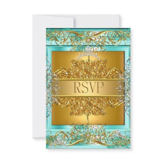 RSVP Quinceañera 15th Birthday Gold Teal