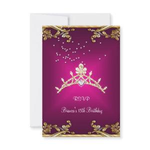 RSVP Quinceanera Birthday Pink Tiara Gold Diamond