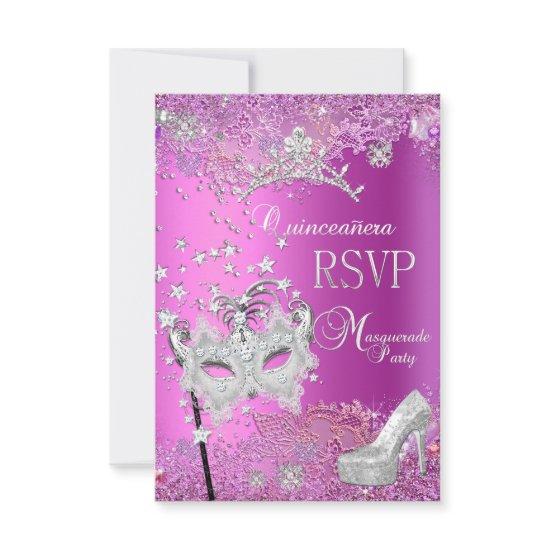 RSVP Reply Masquerade Quinceanera 15th Party Pink