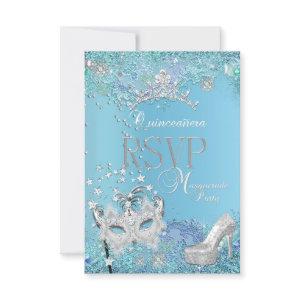 RSVP Reply Masquerade Quinceanera Blue Tiara Shoe