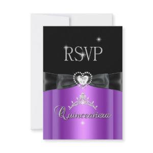 RSVP Reply Party Purple Black Diamond Heart