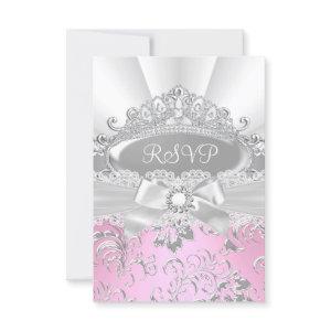 RSVP Reply Pretty Tiara & Bow Pink Quinceañera