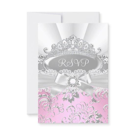 RSVP Reply Pretty Tiara & Bow Pink Quinceañera