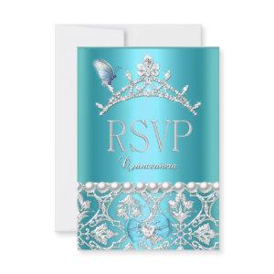 RSVP Reply Quinceanera 15th Blue Damask Butterfly