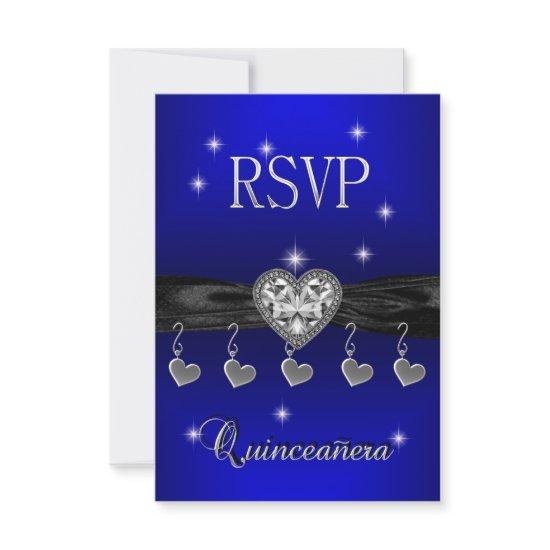 RSVP Reply Quinceanera 15th Royal Blue Black
