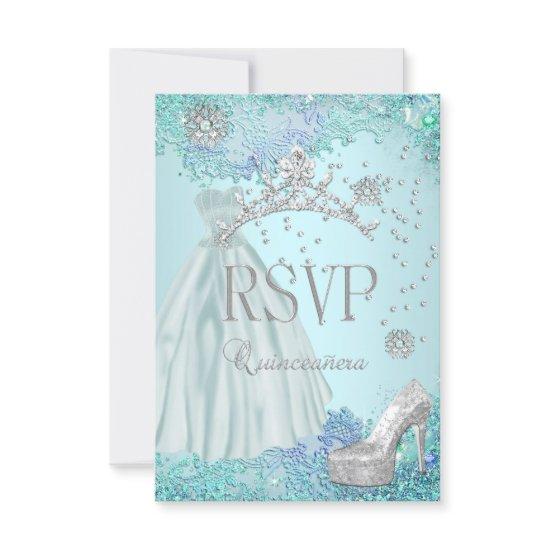 RSVP Reply Quinceanera Soft Teal Tiara Dress Shoe