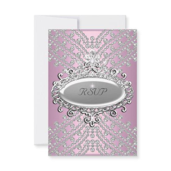 RSVP Reply Response Party Pink White Diamond