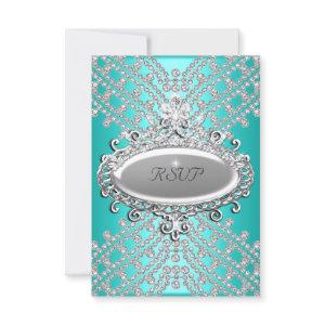 RSVP Reply Response Party Teal Blue White Diamond