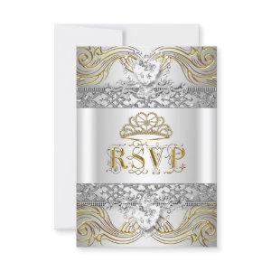 RSVP Reply Response Silver White Gold Quinceanera