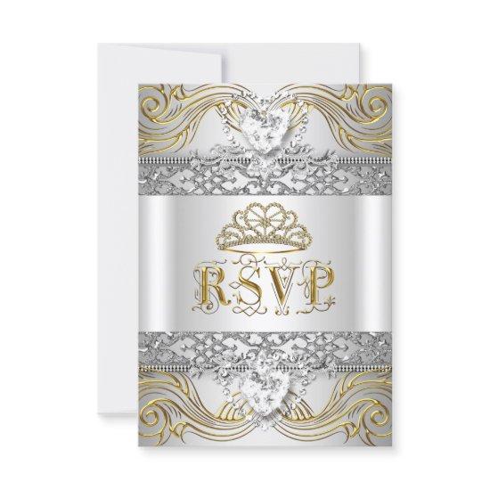 RSVP Reply Response Silver White Gold Quinceanera