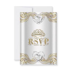 RSVP Reply Response Silver White Gold Quinceanera