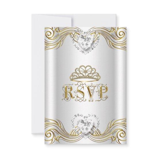 RSVP Reply Response Silver White Gold Quinceanera