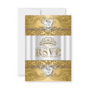 RSVP Reply Response White Gold Quinceanera