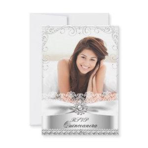RSVP Silver Bow & Lace Quinceanera Birthday