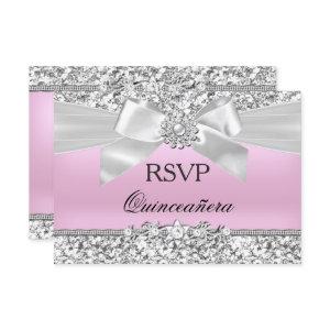 RSVP Silver Pink Glitter Jewel Bow Quinceanera