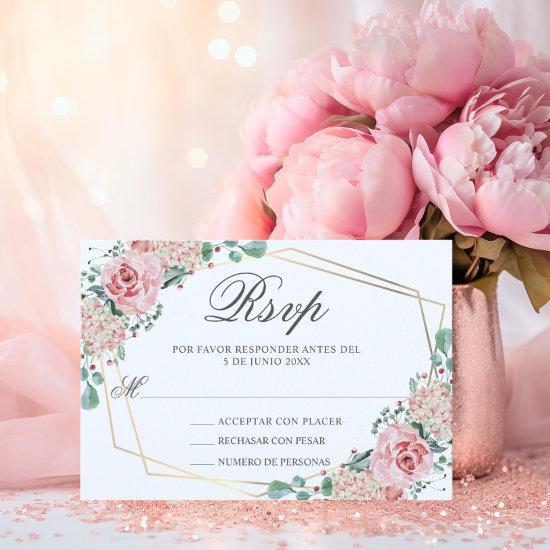 RSVP Watercolor Pink Spanish Quinceañera Quince