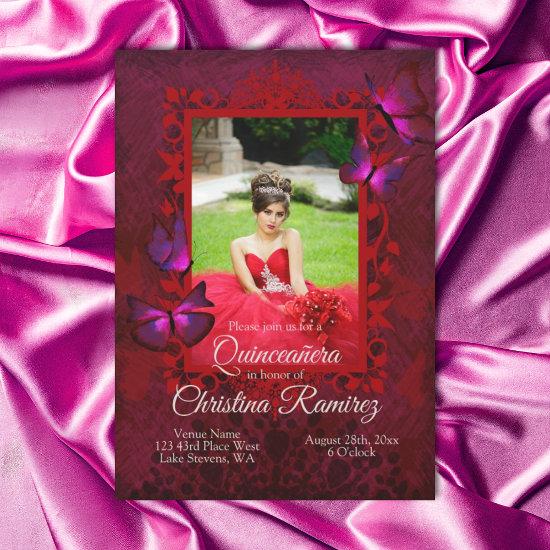 Ruby Red, Antique Butterfly Quinceanera
