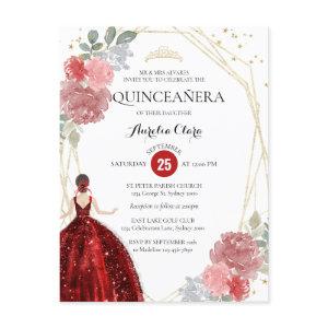 Ruby Red Floral Geometric Quinceañera  Postcard