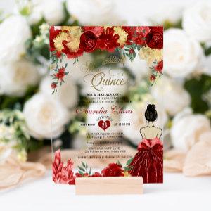 Ruby Red Floral Princess Mis Quince Quinceañera Acrylic