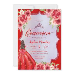 Ruby Red Floral Watercolor Quinceanera