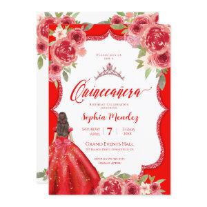 Ruby Red Floral Watercolor Quinceanera