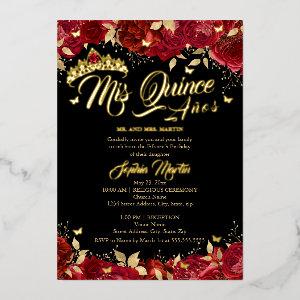 Ruby Red Gold Black Rose Mis Quince Quinceanera  Foil