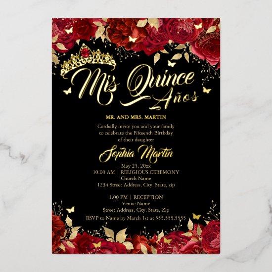 Ruby Red Gold Black Rose Mis Quince Quinceanera  Foil