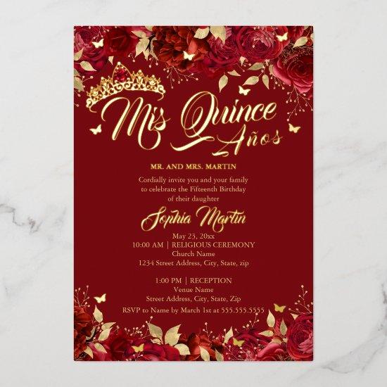 Ruby Red Gold Rose Mis Quince Quinceanera  Foil