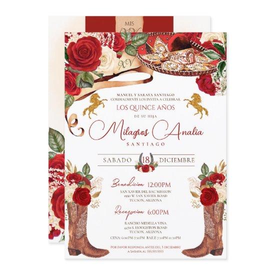 Ruby Red Rose Fancy Western Charra Quinceanera