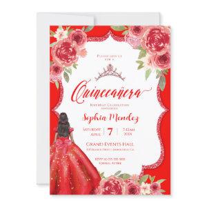 Ruby Red Rose Floral Watercolor Quinceañera
