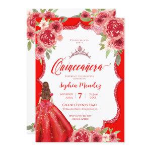 Ruby Red Rose Floral Watercolor Quinceanera