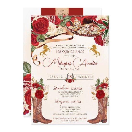 Ruby Red Roses Elegant Western Charro Quinceañera