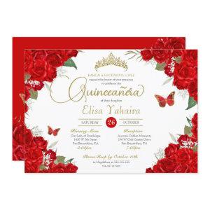 Ruby Red Roses Floral Tiara Butterfly Quinceanera