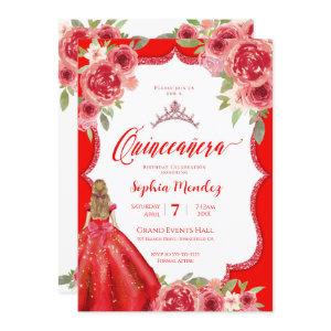 Ruby Red Roses Floral Watercolor Quinceañera