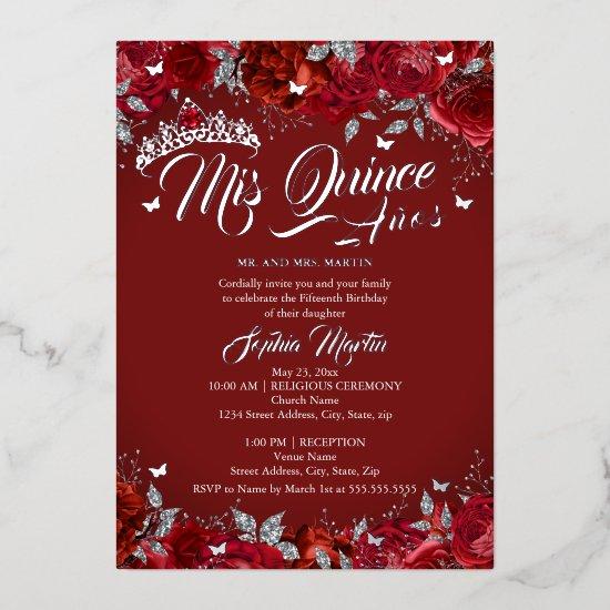Ruby Rose Red Silver Mis Quince Quinceanera  Foil