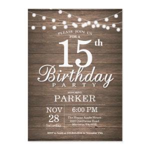 Rustic 15th Birthday  String Lights Wood