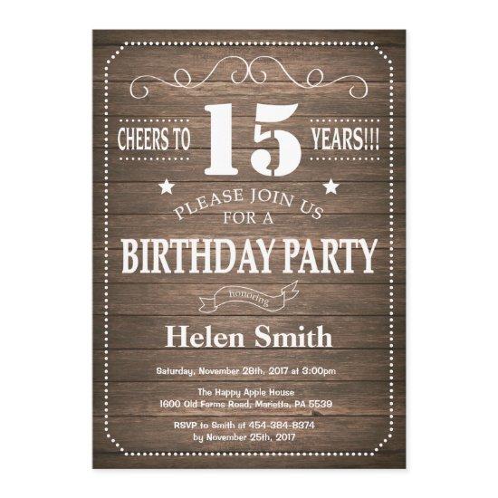 Rustic 15th Birthday  Vintage Retro