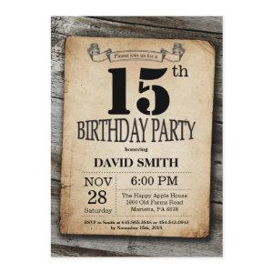 Rustic 15th Birthday  Vintage Wood