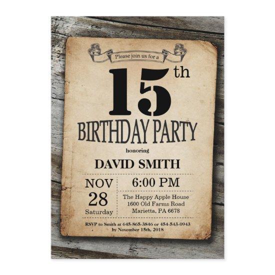 Rustic 15th Birthday  Vintage Wood