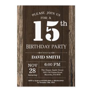 Rustic 15th Birthday  Vintage Wood