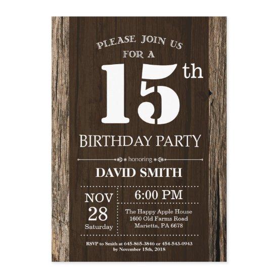 Rustic 15th Birthday  Vintage Wood