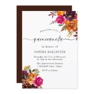 Rustic Autumn Fall Watercolor Flowers Quinceanera