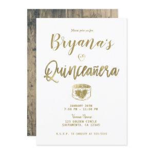 Rustic Barn Wood Gold White Chic Quinceañera 15