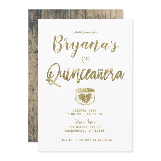 Rustic Barn Wood Gold White Chic Quinceañera 15