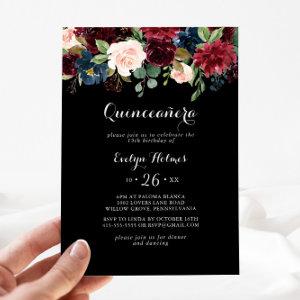 Rustic Black Botanical Quinceañera
