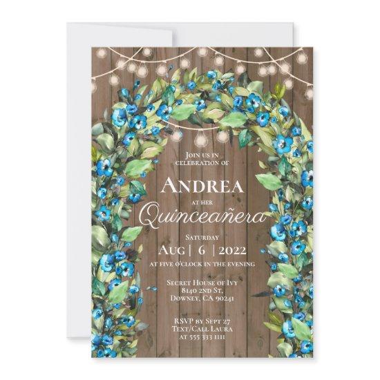Rustic Blue Flower Leaves Arch Lights Quinceañera