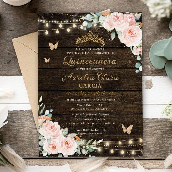 Rustic Blush Floral Enchanted Forest Quinceanera