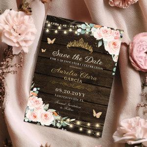 Rustic Blush Floral Enchanted Forest Quinceañera Save The Date