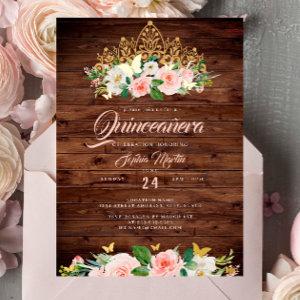 Rustic Blush Floral Tiara Quinceanera Foil