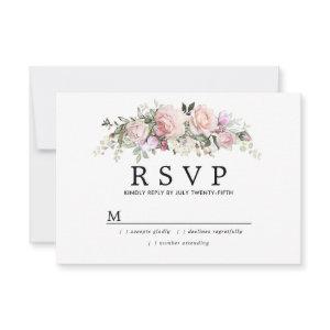 Rustic Blush Pink Floral Quinceanera RSVP Card